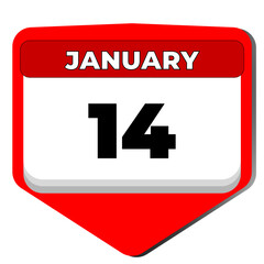 14 January vector icon calendar day. 14 date of January. Fourteenth day of January. 14th date number. 14 day calendar. Fourteen date. Vector illustration