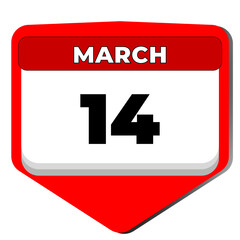 14 March vector icon calendar day. 14 date of March. Fourteenth day of March. 14th date number. 14 day calendar. Fourteen date. Turkish Medical Feast. Vector illustration