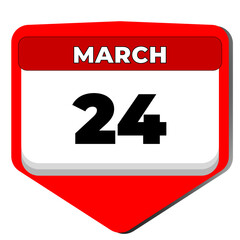 24 March vector icon calendar day. 24 date of March. Twenty fourth day of March. 24th date number. 24 day calendar. Twenty four date. World Tuberculosis. Vector illustration