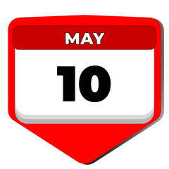 10 May vector icon calendar day. 10 date of May. Tenth day of May. 10th date number. 10 day calendar. Ten date. International of Argania. Vector illustration