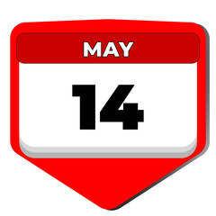 14 May vector icon calendar day. 14 date of May. Fourteenth day of May. 14th date number. 14 day calendar. Fourteen date. Vector illustration