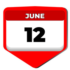 12 June vector icon calendar day. 12 date of June. Twelfth day of June. 12th date number. 12 day calendar. Twelve date. Vector illustration