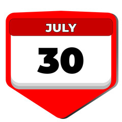 30 July vector icon calendar day. 30 date of July. Thirtieth day of July. 30th date number. 30 day calendar. Thirty date. Morocco Throne, Friendship, Share a Hug, Cheesecake. Vector illustration