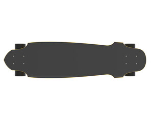 Longboard on transparent background. 3d rendering - illustration