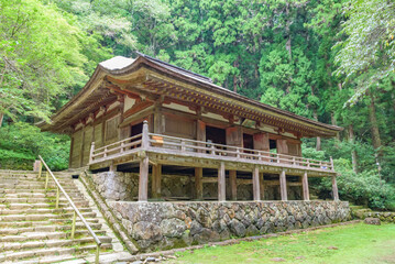 NARA, JAPAN - SEP 14, 2022: Kondo Hall of the Muro-ji Temple, National Treasure of Japan, in Uda City, Nara Prefecture, Japan.