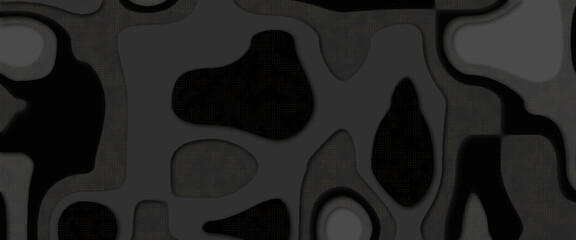 Colorful geometric cut paper black luxury background with gold elements. Abstract black and gold background. Abstract realistic papercut decoration textured with wavy layers and golden halftone effect