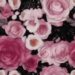 Dark flowers, roses, tile, seamless texture, pattern