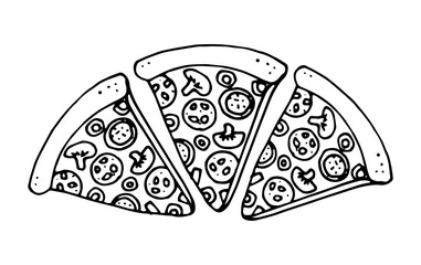 Three slice pizza fast food illustration