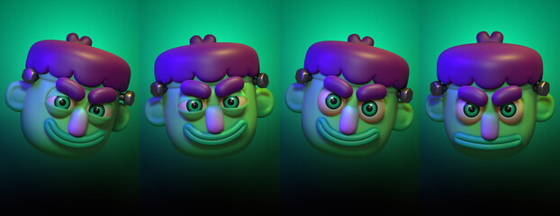 3D Cartoon stylized halloween monsters poster bundle frankenstein zombie creature 