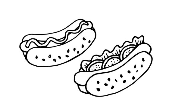 black and white hot dogs with toppings clip art preview