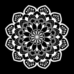 White mandala on black background, Pattern Stencil Doodles Sketch, Round ornament patterns for Henna, Mehndi, Tattoo