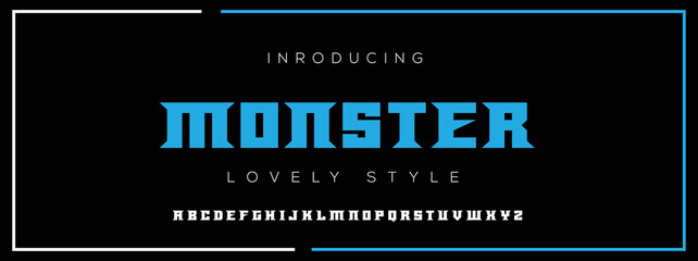 MONSTER new minimal tech Letter Alphabet Fonts Logo design and Luxury vector typeface design. Great artwork.