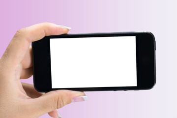 Hand holding modern blank screen smartphone