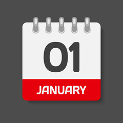 Icon day date 1 January, template calendar page