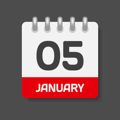Icon day date 5 January, template calendar page