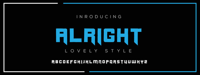 ALRIGHT Modern Minimal Tech font style. Tech letter typeface. Luxury Vector Logo illustration.
