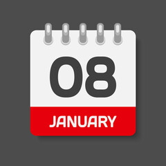 Icon day date 8 January, template calendar page