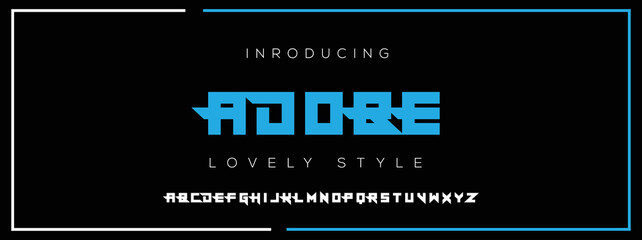 ADOBE Modern Minimal Tech font style. Tech letter typeface. Luxury Vector Logo illustration.