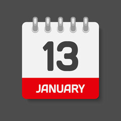Icon day date 13 January, template calendar page