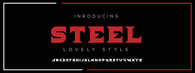 STEEL Modern Minimal Tech font style. Tech letter typeface. Luxury Vector Logo illustration.