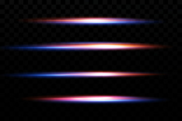 Motion light effect for banners. Blue lines. The effect of speed on a blue background. Red lines of light, speed and movement. Vector lens flare.
