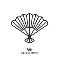 Japanese fan line icon. Folding oriental fan vector sign. Editable stroke.