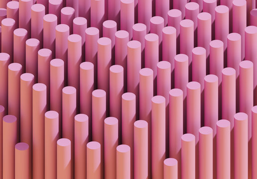 Smooth shapes, parallel cylinders, different height. Pink, yellow gradient