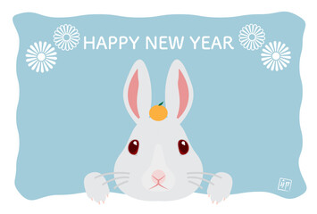 卯年　うさぎの正面イラスト　年賀状テンプレート