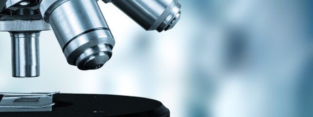 Modern new steel microscope at laboratory.
