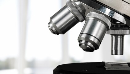 Modern new steel microscope at laboratory.
