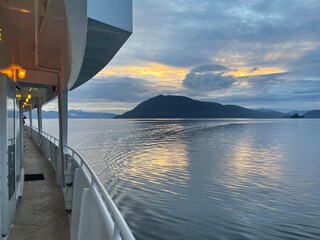 Cruise Ship View from the deck overlooking beautiful ocean and islands