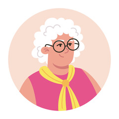 Senior woman with glasses portrait, avatar in flat style