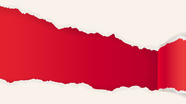 Vector torn paper on red background. Vector banner with tear paper effect. Sizable, editable template.
