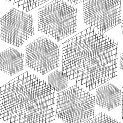Naklejka na ściany i meble Vector illustration. Hexagon line drawing texture. Black and white geometric seamless pattern. Mosaic abstract background. Hexagonal repeating geometric polygon texture.