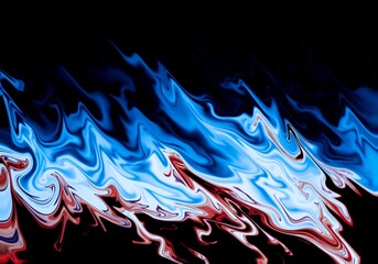 Abstract blue and red liquid marble flame texture on a black background or wallpaper.