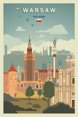 Warsaw city landmarks poster vector arts, Poland - 535604711