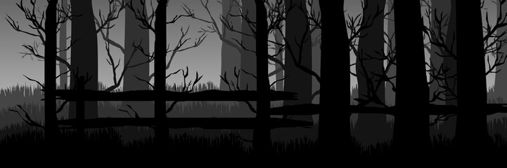 spooky forest landscape flat design vector illustration good for wallpaper, background, backdrop, banner, web, october, halloween and design template
