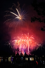 Colorful bavarian fireworks at danube in flames 2022 festival, Vilshofen, Danube, Bavaria