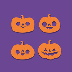 Set of Halloween carved pumpkins. Flat style, vector cute spooky design.