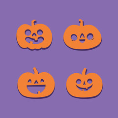 Set of Halloween carved pumpkins. Flat style, vector cute spooky design.