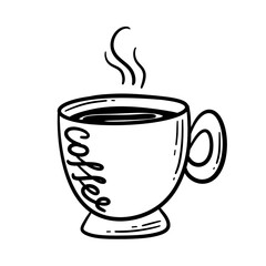 Obraz premium Cute hot coffee cup. vector doodle hand drawn line illustration. Doodle style