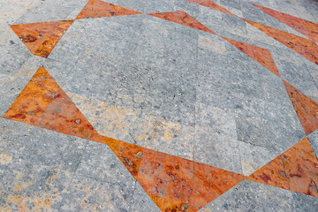 Beautiful red orange wall stone floor ground texture pattern Mexico.