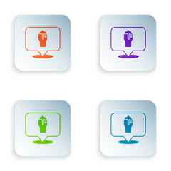 Color Alcohol or beer bar location icon isolated on white background. Symbol of drinking, pub, club, bar. Set colorful icons in square buttons. Vector