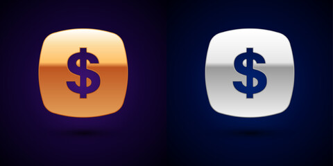 Gold and silver Dollar symbol icon isolated on black background. Cash and money, wealth, payment symbol. Casino gambling. Vector