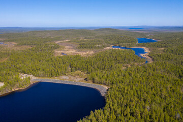 Top view of a large lake in the Arctic on the border of Russia and Norway