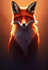 Obraz premium Colorful vibrant fox portrait. Digital art.