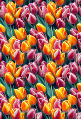 Beautiful tulips seamless background. Romantic flowers luxury repeating backdrop. 3D illustration.