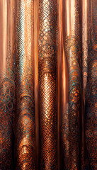 Abstract bronze copper metal background. Artistic grunge metallic surface design. 3D illustration.