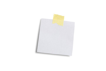 Paper sheet with yellow stationery tape isolated on white paper.