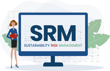 SRM - Sustainability Risk Management acronym. business concept background. vector illustration concept with keywords and icons. lettering illustration with icons for web banner, flyer, landing